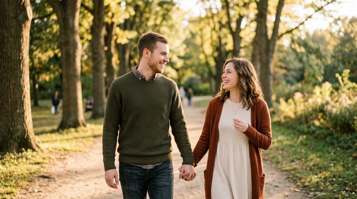 Casal cristão feliz em ambiente natural